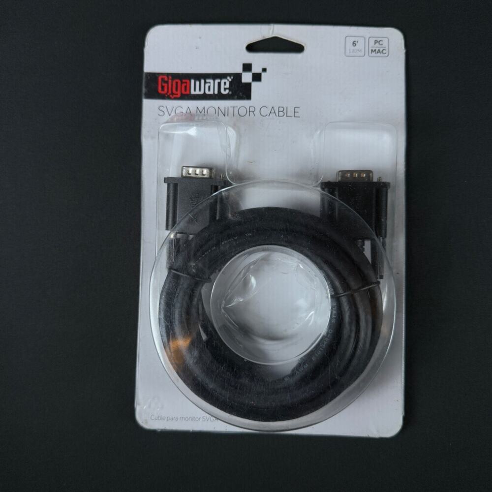 PC Mac SVGA Monitor Cable 6ft 2601412 Gigaware New